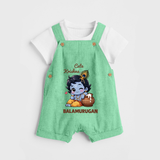 Cute Krishna Makhan Matki Print Dungaree - GREEN - 0 - 5 Months Old (Chest 18")