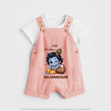 Cute Krishna Makhan Matki Print Dungaree - PEACH - 0 - 5 Months Old (Chest 18")