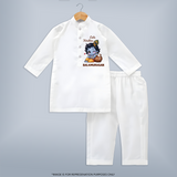 Cute Krishna Makhan Matki Print Kurta - WHITE - 3 - 6 Months Old (Chest 24", Kurta Length 14'', Waist 19", Pant Length 14")