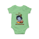 Cute Krishna Makhan Matki Print Romper - GREEN - New Born (Chest 14")