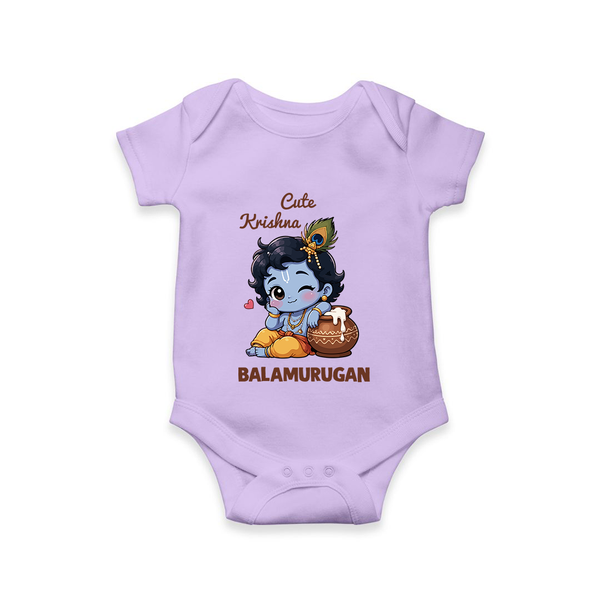 Cute Krishna Makhan Matki Print Romper - LILAC - New Born (Chest 14")