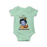 Cute Krishna Makhan Matki Print Romper - MINT GREEN - New Born (Chest 14")