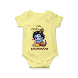 Cute Krishna Makhan Matki Print Romper - PASTEL YELLOW - New Born (Chest 14")