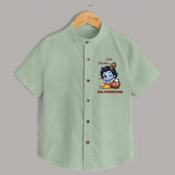 Cute Krishna Makhan Matki Print Shirt - MINT GREEN - 0 - 6 Months Old (Chest 23")