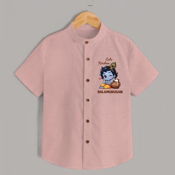 Krishna Swing Celebration Illustration Printed Shirt - PEACH - 0 - 6 Months Old (Chest 23")