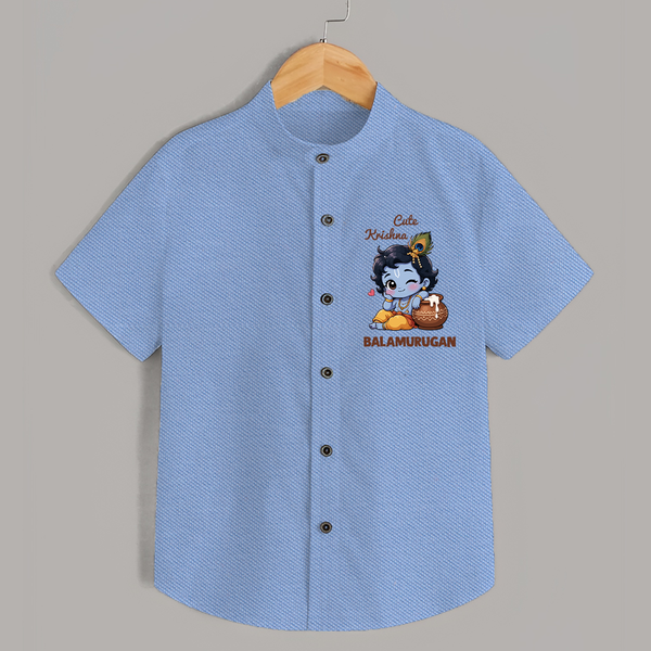 Krishna Swing Celebration Illustration Printed Shirt - SKY BLUE - 0 - 6 Months Old (Chest 23")