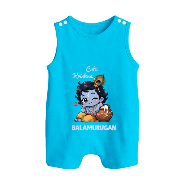 Cute Krishna Makhan Matki Print Button Romper