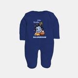 Cute Krishna Makhan Matki Print Fullbody suit - NAVY BLUE - New Born (Chest 7.5")