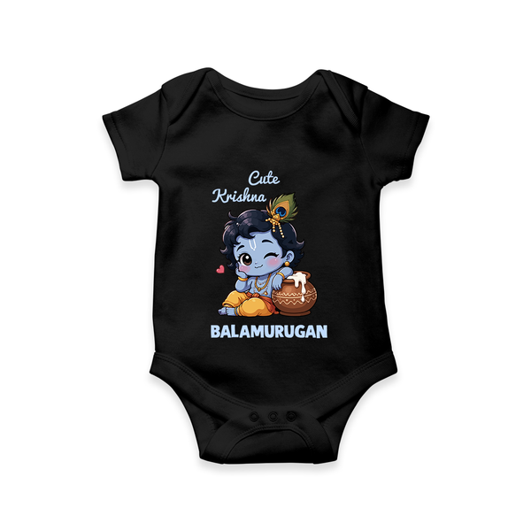 Cute Krishna Makhan Matki Print Romper - BLACK - New Born (Chest 14")