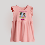 Krishna Radha Friendship Love Print Baby Frock - BABY PINK - 0 - 3 Months Old (Chest 17")