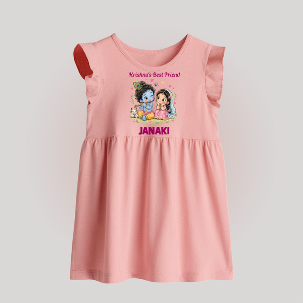Krishna Radha Friendship Love Print Baby Frock - BABY PINK - 0 - 3 Months Old (Chest 17")