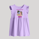 Krishna Radha Friendship Love Print Baby Frock - LILAC - 0 - 3 Months Old (Chest 17")
