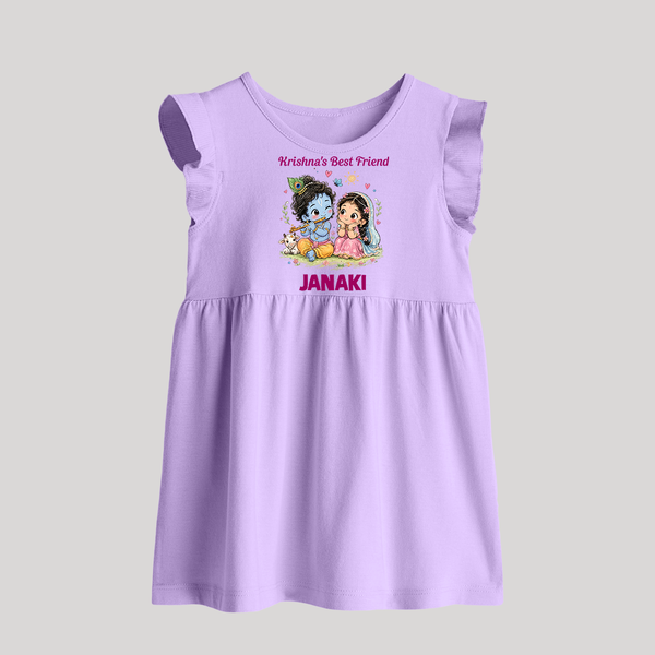 Krishna Radha Friendship Love Print Baby Frock - LILAC - 0 - 3 Months Old (Chest 17")
