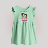 Krishna Radha Friendship Love Print Baby Frock - MINT GREEN - 0 - 3 Months Old (Chest 17")