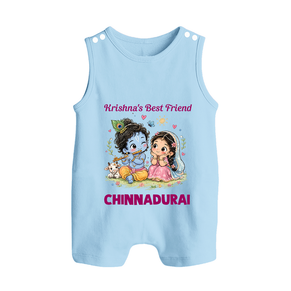 Krishna Radha Friendship Love Print Button Romper - BABY BLUE - New Born (Chest 18")