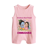 Krishna Radha Friendship Love Print Button Romper - BABY PINK - New Born (Chest 18")