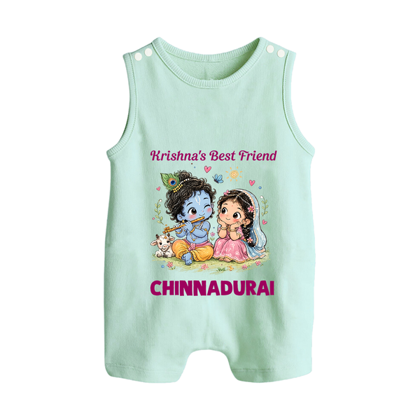 Krishna Radha Friendship Love Print Button Romper - MINT GREEN - New Born (Chest 18")
