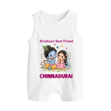 Krishna Radha Friendship Love Print Button Romper - WHITE - New Born (Chest 18")