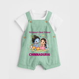 Krishna Radha Friendship Love Print Dungaree - MINT GREEN - 0 - 5 Months Old (Chest 18")