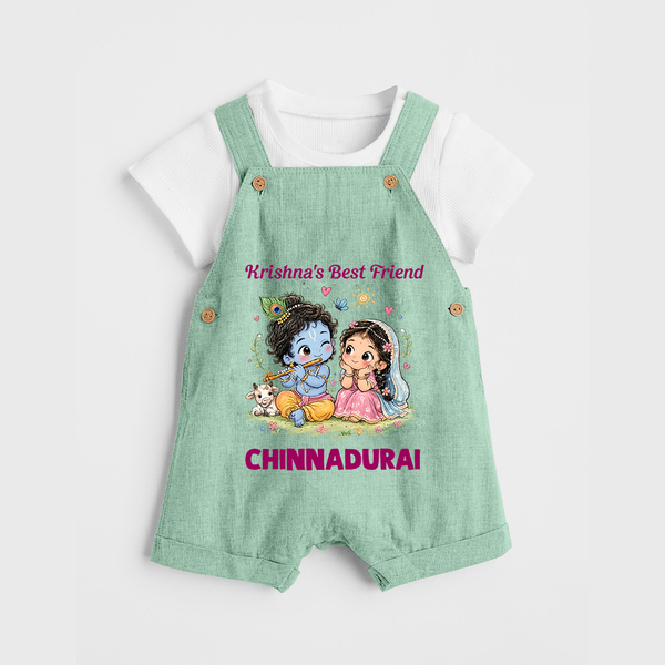 Krishna Radha Friendship Love Print Dungaree - MINT GREEN - 0 - 5 Months Old (Chest 18")