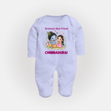 Krishna Radha Friendship Love Print Fullbody suit - BABY BLUE - New Born (Chest 7.5")
