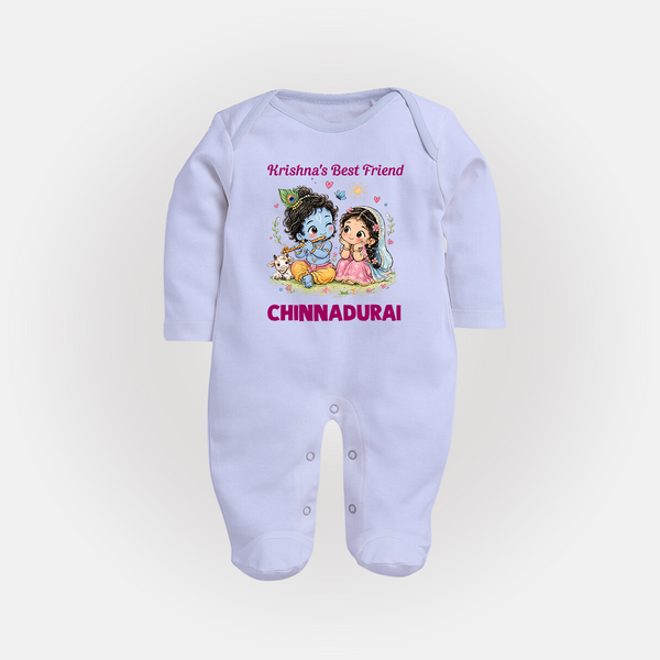 Krishna Radha Friendship Love Print Fullbody suit - BABY BLUE - New Born (Chest 7.5")