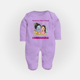 Krishna Radha Friendship Love Print Fullbody suit - LILAC - New Born (Chest 7.5")