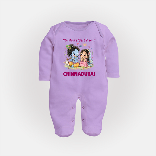 Krishna Radha Friendship Love Print Fullbody suit - LILAC - New Born (Chest 7.5")