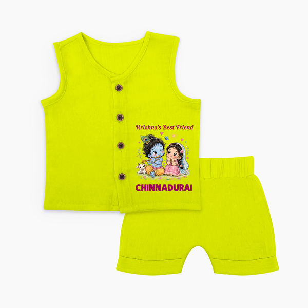 Krishna Radha Friendship Love Print Jhabla Set - LIME GREEN - 0 - 3 Months Old (Chest 9.8")