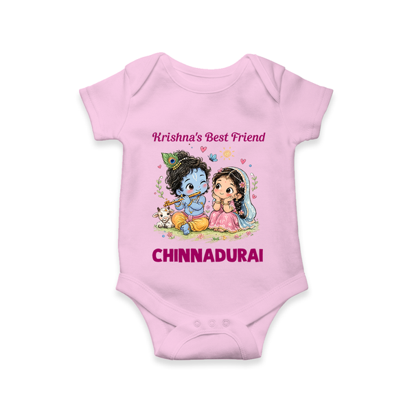 Krishna Radha Friendship Love Print Romper - BABY PINK - New Born (Chest 14")