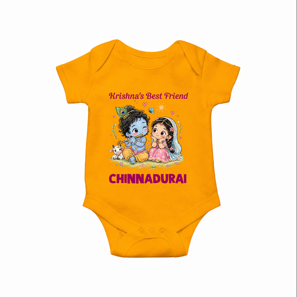 Krishna Radha Friendship Love Print Romper - CHROME YELLOW - New Born (Chest 14")