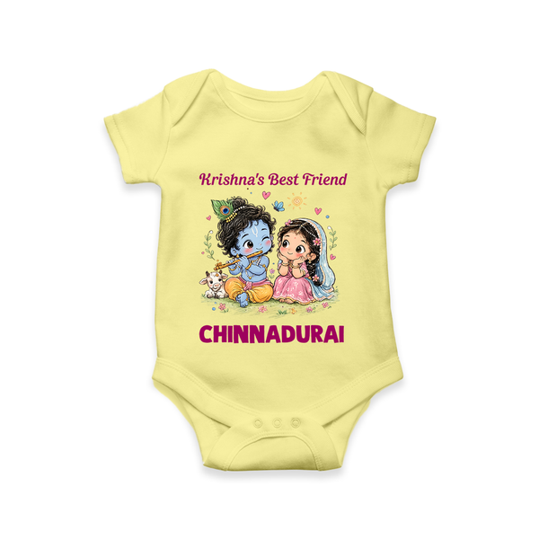 Krishna Radha Friendship Love Print Romper - PASTEL YELLOW - New Born (Chest 14")