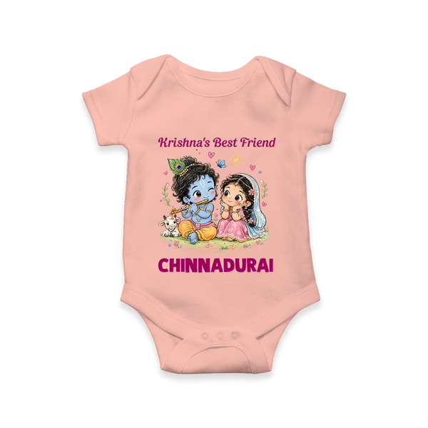 Krishna Radha Friendship Love Print Romper - PEACH - New Born (Chest 14")