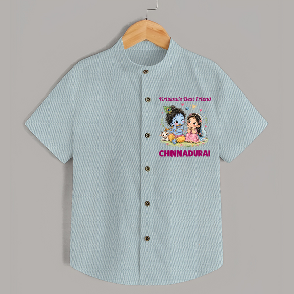Krishna Radha Friendship Love Print Shirt - ARCTIC BLUE - 0 - 6 Months Old (Chest 23")