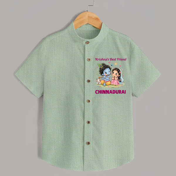 Krishna Radha Friendship Love Print Shirt - MINT GREEN - 0 - 6 Months Old (Chest 23")