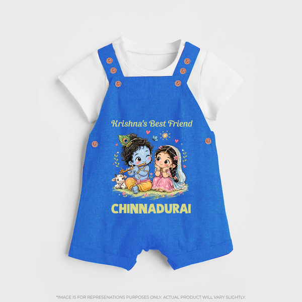 Krishna Radha Friendship Love Print Dungaree - COBALT BLUE - 0 - 5 Months Old (Chest 18")