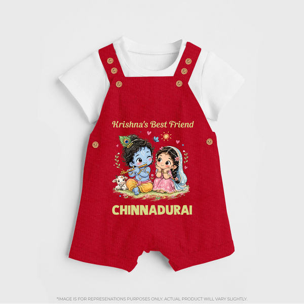 Krishna Radha Friendship Love Print Dungaree - RED - 0 - 5 Months Old (Chest 18")