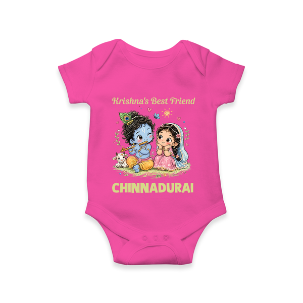 Krishna Radha Friendship Love Print Romper - HOT PINK - New Born (Chest 14")