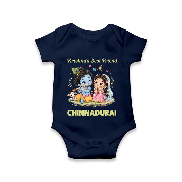 Krishna Radha Friendship Love Print Romper - NAVY BLUE - New Born (Chest 14")