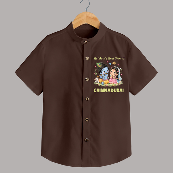 Krishna Radha Friendship Love Print Shirt - CHOCOLATE BROWN - 0 - 6 Months Old (Chest 23")