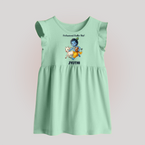 Professional Makhan Chor Krishna Print Baby Frock - MINT GREEN - 0 - 3 Months Old (Chest 17")