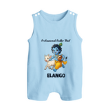 Professional Makhan Chor Krishna Print Button Romper - BABY BLUE - New Born (Chest 18")