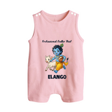 Professional Makhan Chor Krishna Print Button Romper - BABY PINK - New Born (Chest 18")