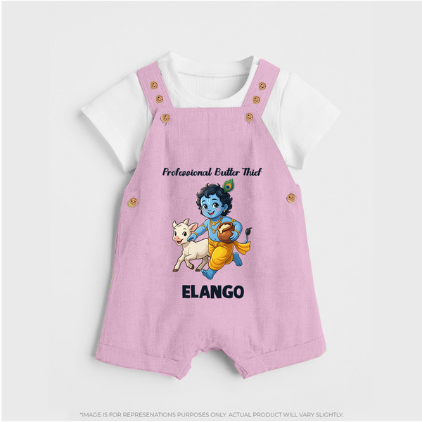 Professional Makhan Chor Krishna Print Dungaree - BABY PINK - 0 - 5 Months Old (Chest 18")