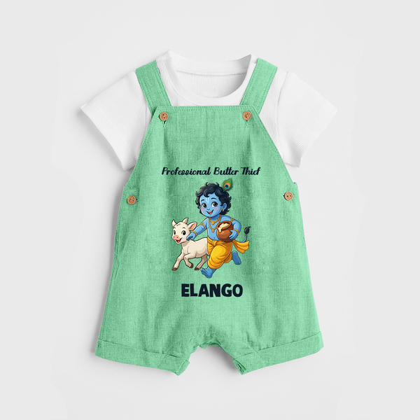 Professional Makhan Chor Krishna Print Dungaree - GREEN - 0 - 5 Months Old (Chest 18")