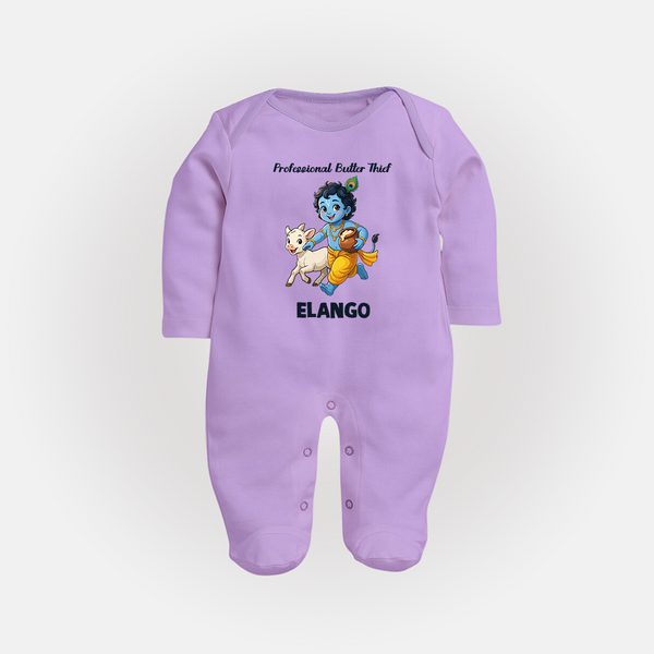 Professional Makhan Chor Krishna Print Fullbody suit - LILAC - New Born (Chest 7.5")
