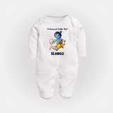 Professional Makhan Chor Krishna Print Fullbody suit - WHITE - New Born (Chest 7.5")