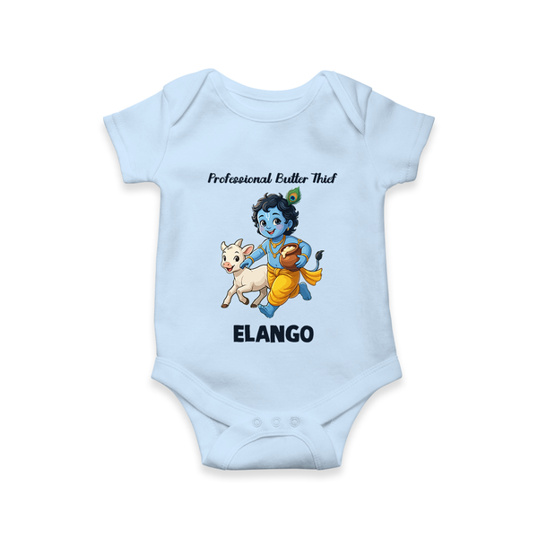 Professional Makhan Chor Krishna Print Romper - BABY BLUE - New Born (Chest 14")