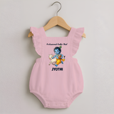 Professional Makhan Chor Krishna Print Romper Frock - BABY PINK - 0 - 3 Months Old (Chest 19")