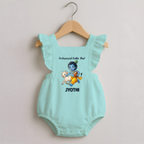 Professional Makhan Chor Krishna Print Romper Frock - MINT GREEN - 0 - 3 Months Old (Chest 19")